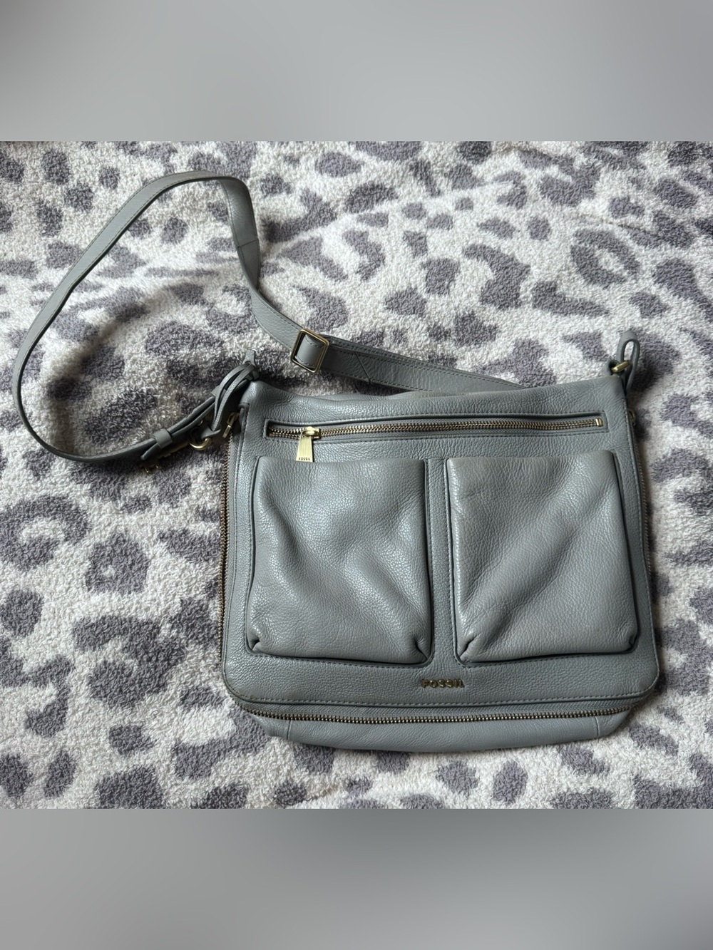 Fossil Gray Leather Crossbody with Front Pockets